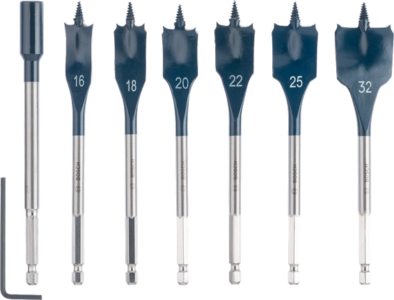 Bosch 7-piece SelfCut Speed spade bit set 16-32 mm.