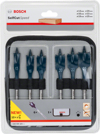 Bosch 6-piece SelfCut Speed spade bit set 13–25mm.