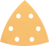 Bosch delta sanding sheet with six dust extraction holes.