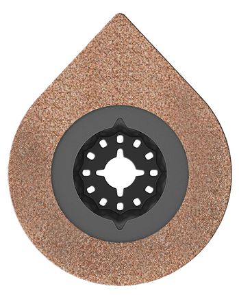 Semicircular carbide grit blade attachment for cutting or grinding hard surfaces.