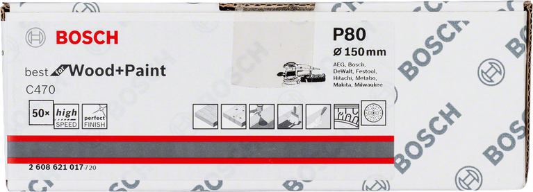 Bosch C470 sanding sheets P80 150mm pack 50.