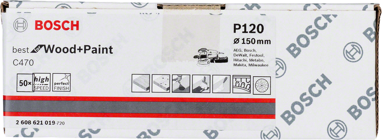 Bosch C470 sanding sheet 150mm P120 50-pack.