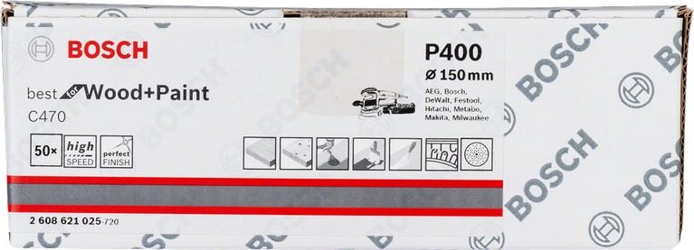 Bosch C470 sanding sheets 150mm 50-pack.