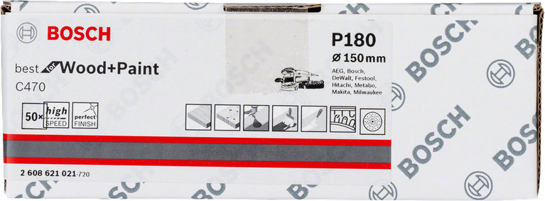 Bosch C470 sanding sheets 150mm P180 pack of 50.