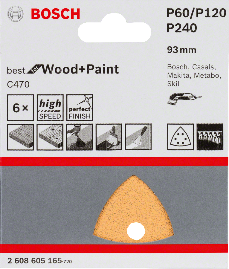 Bosch C470 sanding sheets pack of 6, 93mm mixed grit.