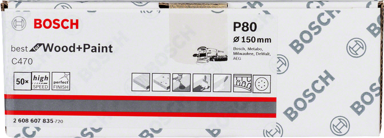 Bosch C470 sanding sheets 150 mm P80 50-pack.