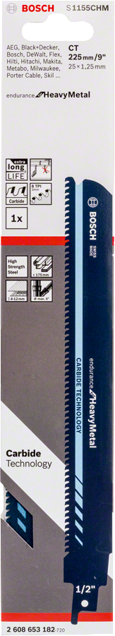 Bosch S 1155 CHM reciprocating saw blade with carbide technology.
