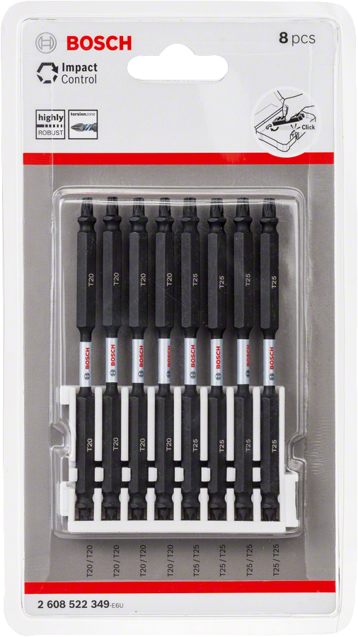 Bosch Impact Control screwdriver bits 8-piece pack.