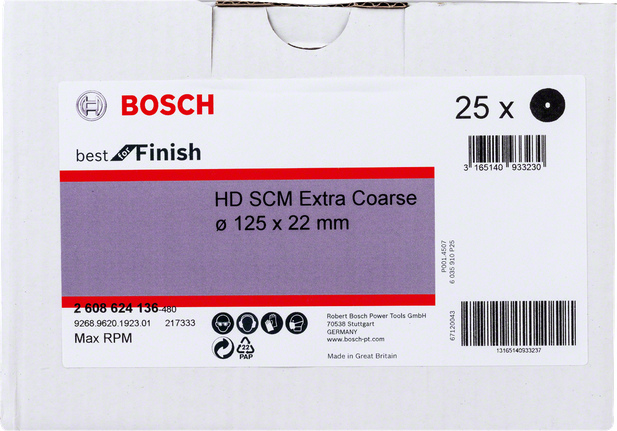 Bosch HD SCM Extra Coarse 125 x 22 mm finishing discs.