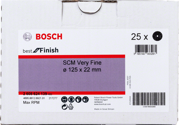 Bosch SCM Very Fine 125 mm abrasive discs box.