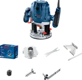 Bosch GOF 130 plunge router with accessories.