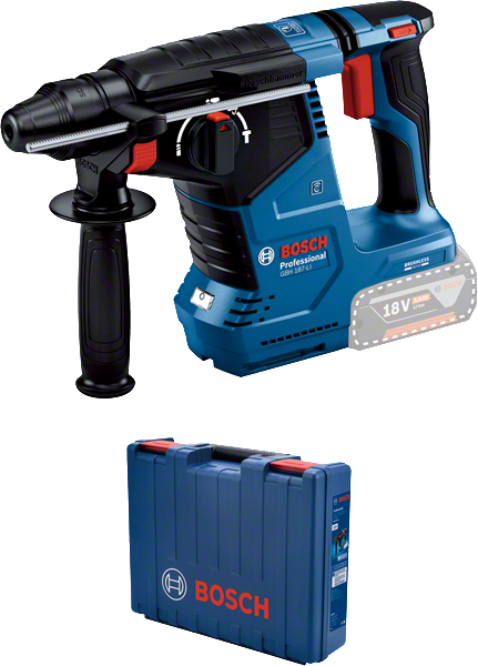 Bosch GBH 187-LI cordless rotary hammer drill with case.