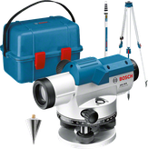 Bosch GOL 26 D optical level with tripod and staff.