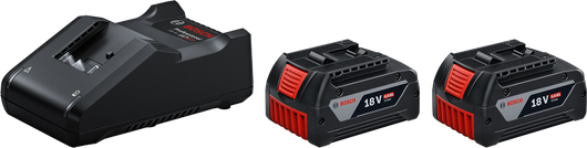 Bosch 18V battery starter set with charger and two 4Ah batteries.