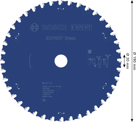 Bosch EXPERT Steel Circular Saw Blade, 190 mm T40.