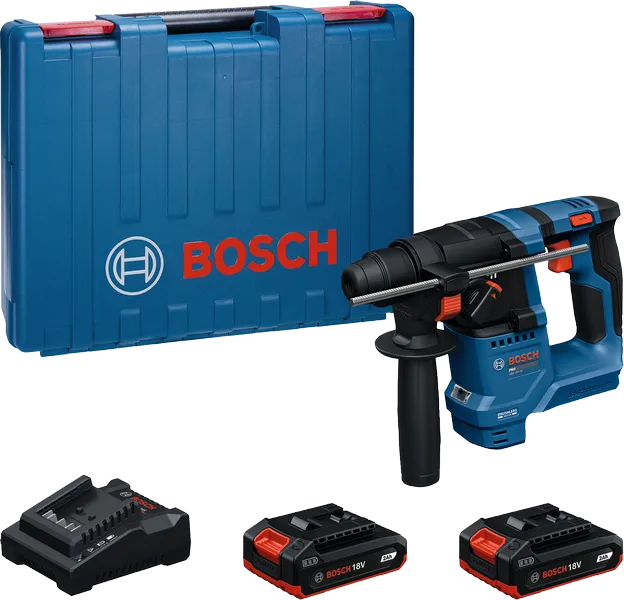Bosch GBH 18V-18 rotary hammer kit with batteries.