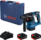 Bosch GBH 185-LI cordless rotary hammer with case and batteries.
