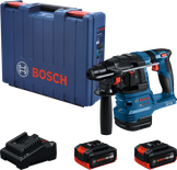Bosch GBH 185-LI cordless rotary hammer with case and batteries.