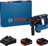 Bosch GBH 18V-18 rotary hammer with case and batteries.