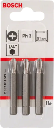Bosch PH3 screwdriver bit set extra hard 51mm.