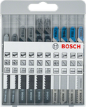 Bosch 10-piece jigsaw blade set for metal and wood.