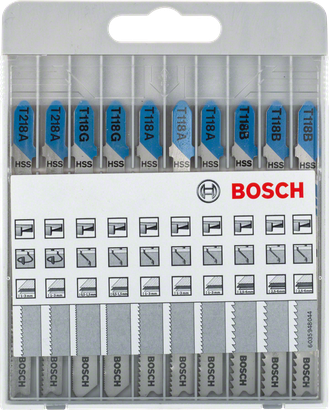 Bosch 10-piece jigsaw blade set for cutting metal.