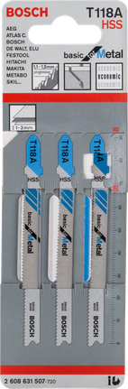 Bosch jigsaw blade T 118 A for metal, HSS 92mm.