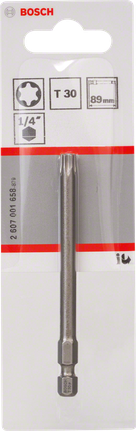 Bosch T30 89mm screwdriver bit for 1/4 inch hex tools.