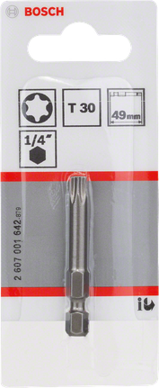 Bosch T30 49mm screwdriver bit for 1/4 inch hex drives.