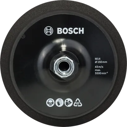 Bosch M14 150 mm backing pad with hook-and-loop fastening.