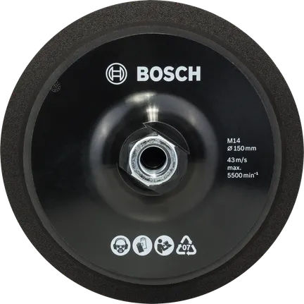 Bosch M14 150 mm backing pad with hook-and-loop fastening.