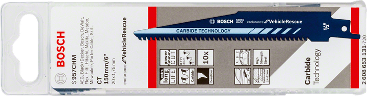 Bosch S 957 CHM carbide reciprocating saw blade for vehicle rescue.