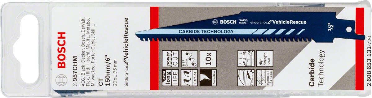 Bosch S 957 CHM carbide reciprocating saw blade for vehicle rescue.