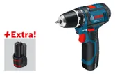 Cordless drill with spare battery.
