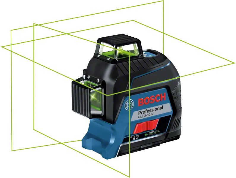 Bosch GLL 3-80 G laser leveling tool with green 360° lines.