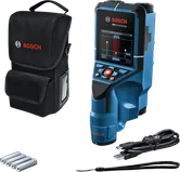 Bosch D-Tect 200 C wall scanner with display and accessories.