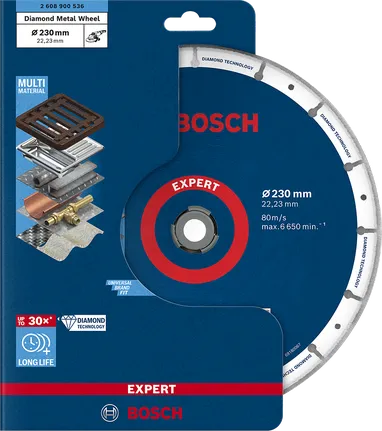 Bosch EXPERT Diamond Metal Wheel 230 mm for multi-material cutting.