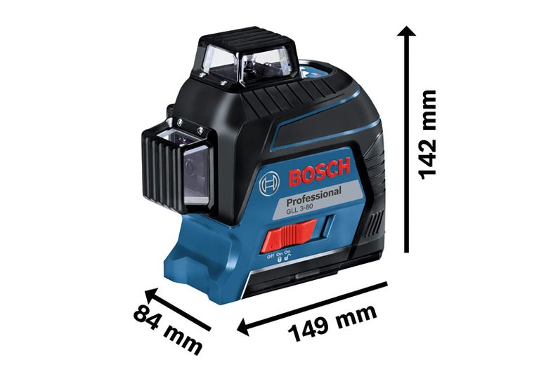 Bosch GLL 3-80 laser leveling tool, compact dimensions.