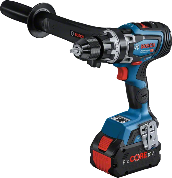 Bosch GSB 18V-150 C cordless combi drill with side handle.