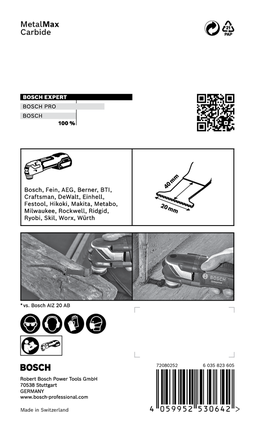 Bosch EXPERT MetalMax AIZ 20 AIT multitool blade, carbide.