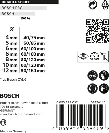 Bosch EXPERT MultiConstruction drill bit set 4–12 mm 7-piece.