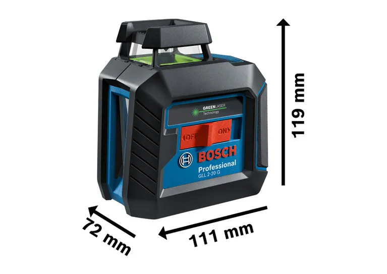 Bosch GLL 2-20 G laser leveling tool, 119x111x72 mm.