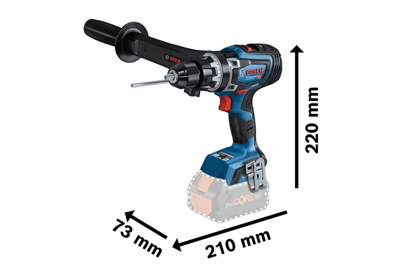 Bosch GSB 18V-150 C cordless combi drill with side handle.