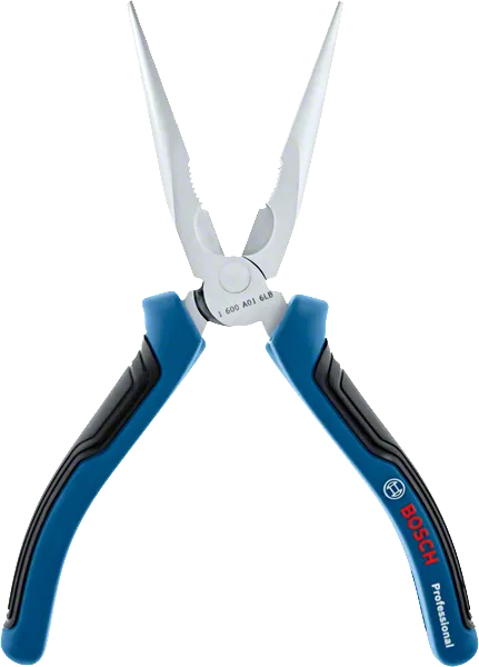 Bosch long nose pliers with ergonomic blue handles.