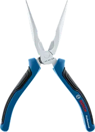 Bosch long nose pliers with ergonomic blue handles.