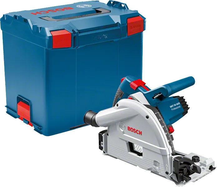Bosch GKT 55 GCE plunge saw with storage case.