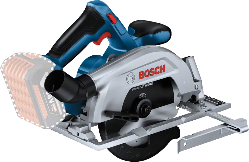 Bosch GKS 185-LI cordless circular saw with side guide.