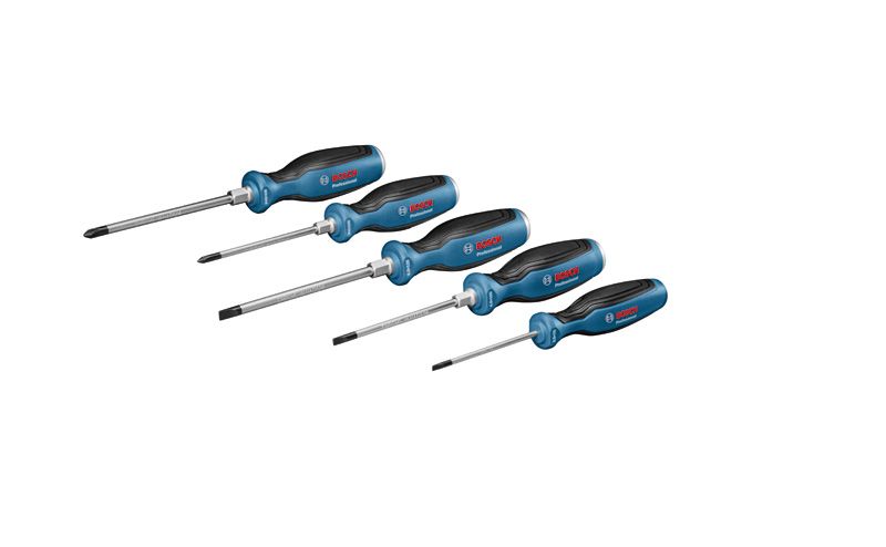 Bosch hand tools combo kit with five screwdrivers.