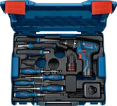 Bosch GSR 12V-15 Professional combo kit with hand tools.