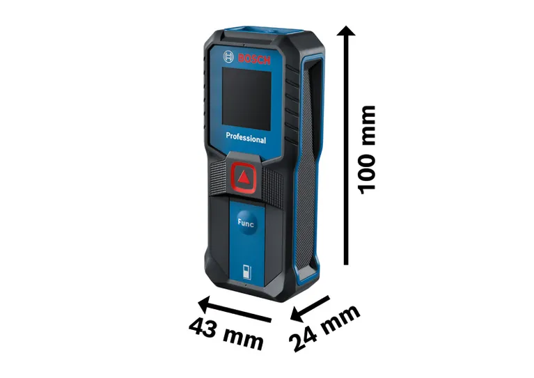 Bosch GLM 25-23 laser measure, dimensions 100x43x24 mm.
